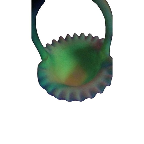 Fenton vintage Vaseline glass basket in good condition. Hand painted. - Picture 8 of 9